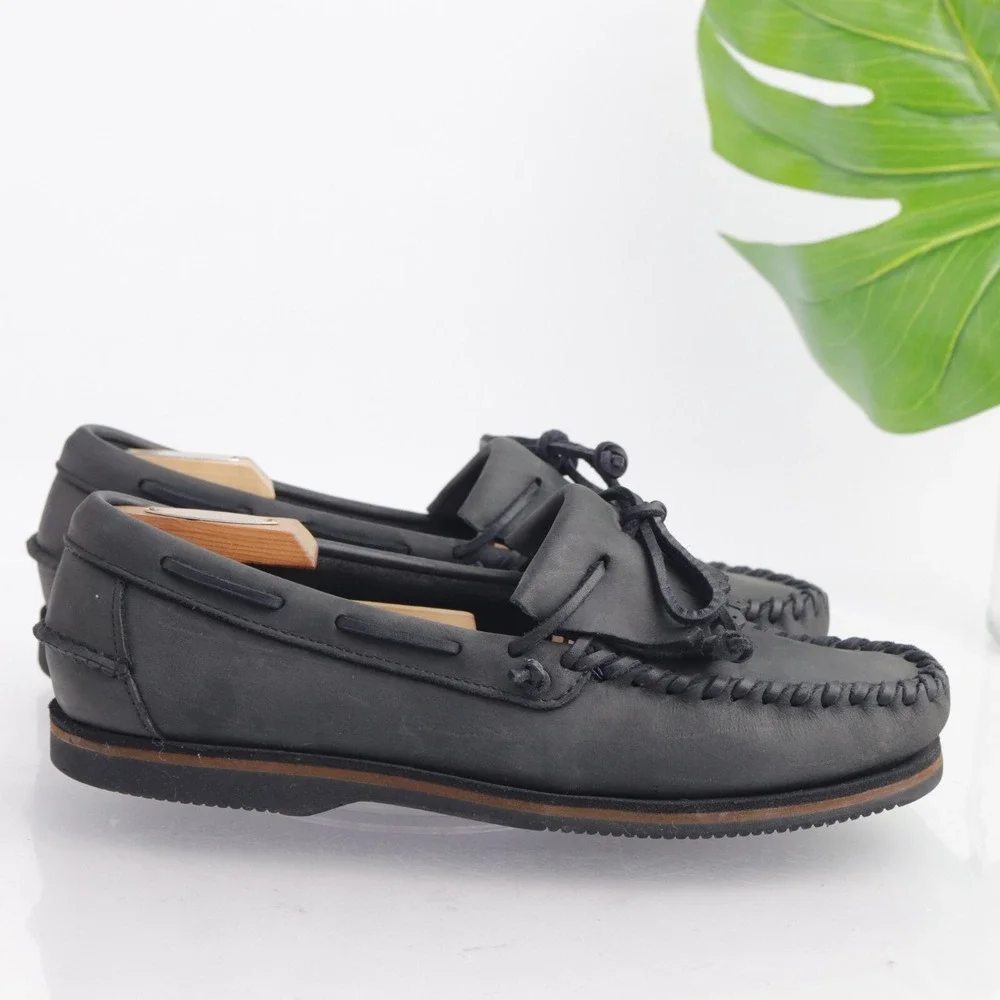 Sebago USA Mens Shawnee Boat Shoe Size 9 Gray Leather Kiltie Moc Slip On Loafers